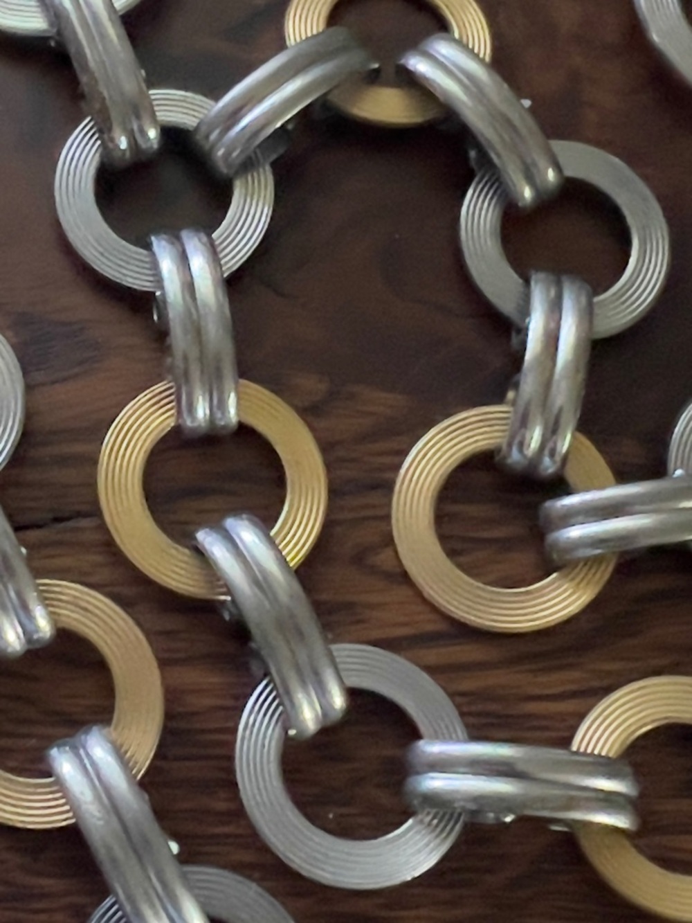 Vintage YSL Two tone Gold/Silver Interlocking Rings Metal Adjustable Belt - Picture 4 of 9
